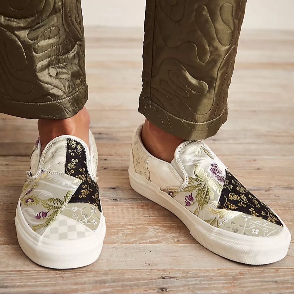 Vans Patchwork / True White Brocade Slip-On Sneakers